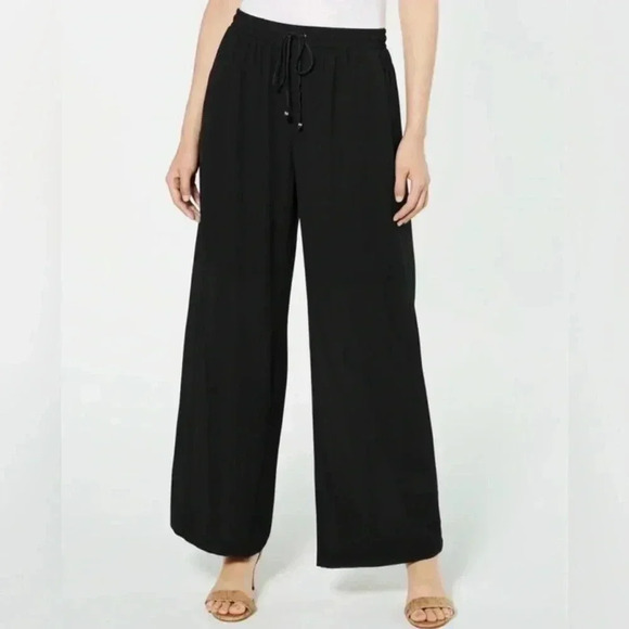Women’s Black Palazzo Party Wide Leg Flair Pants Slacks Elastic Waist Pull On XL - Picture 2 of 6